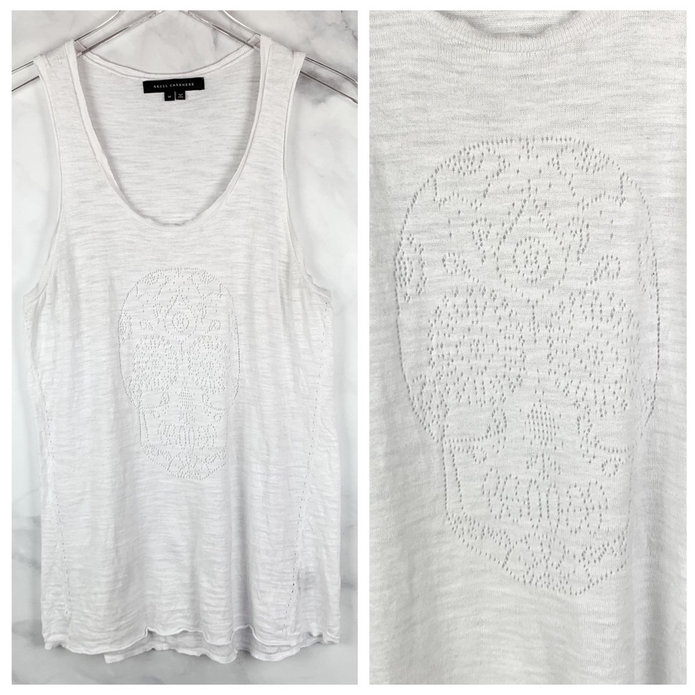 Skull Cashmere White Tank Top with Scoop Neck